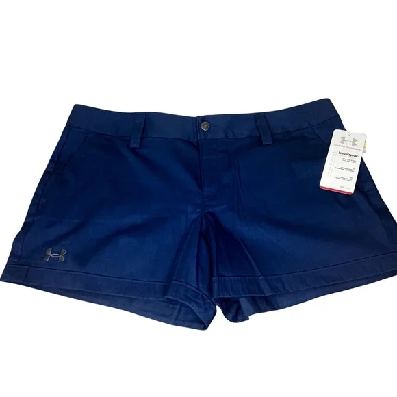 Under Armour Women's Navy Blue HeatGear Golf Casual Shorts Size 14 NWT - Picture 1 of 7